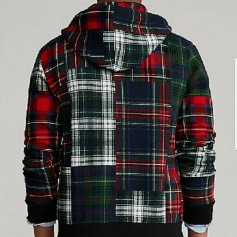 Polo Ralph Lauren Men's Patchwork Plaid Fleece Lined Full Zip Hoodie Size - Picture 8 of 9